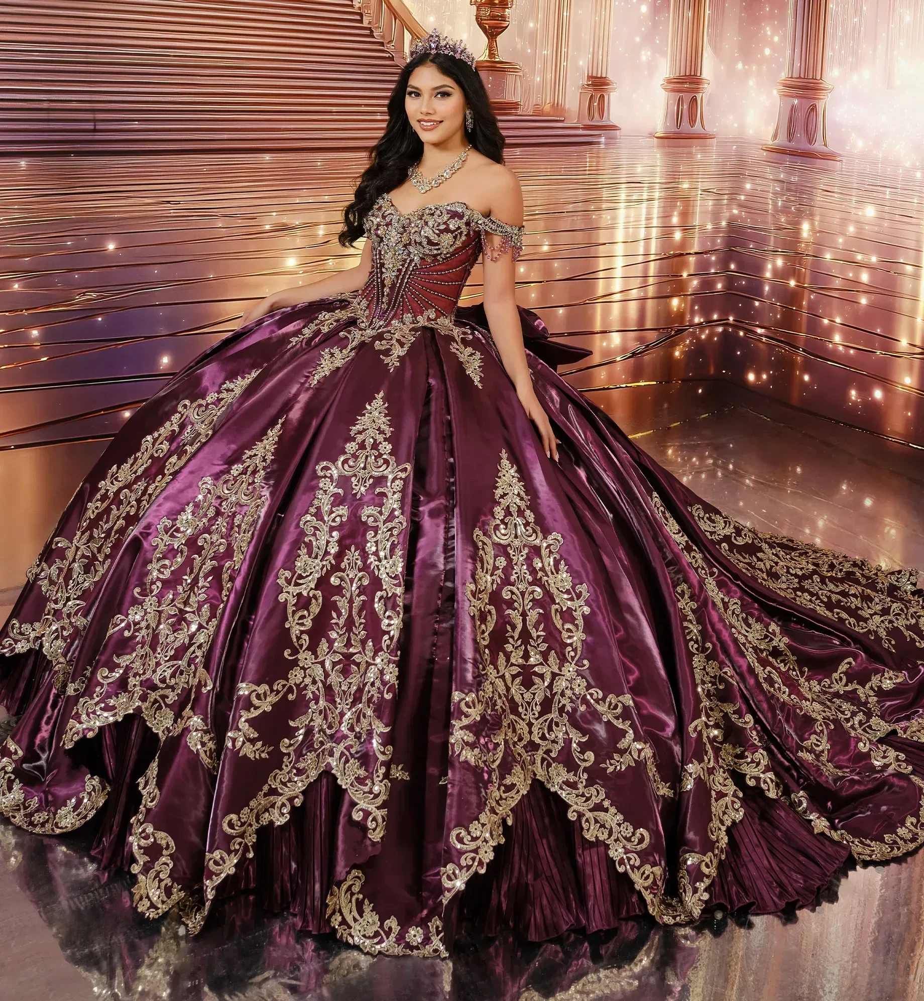 Model wearing a Quinceañera dress Aurora Disney Dress